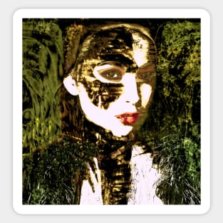 Beautiful girl, with mask. Like royal, but dark. Pale skin and red lips. So bright. Sticker